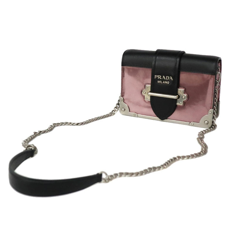 PRADA Cahier Shoulder Bag Leather Purple Black